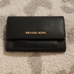 Michael Kors Black Leather Wallet with Gold Logo